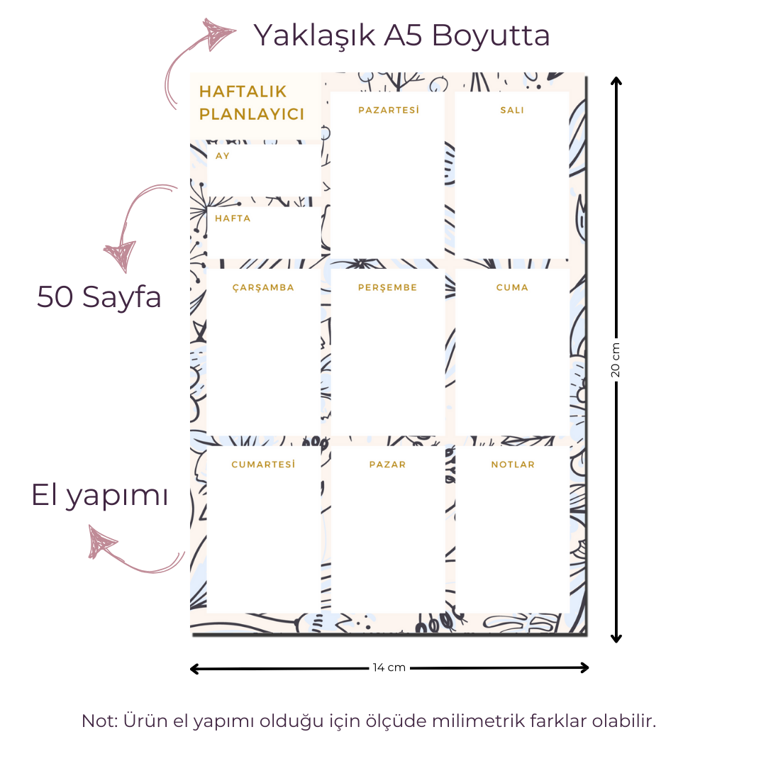 A5 Boyutunda Haftalık Planlayıcı - Organizasyon ve Verimlilik İçin Mükemmel Çözüm! - Jennifer