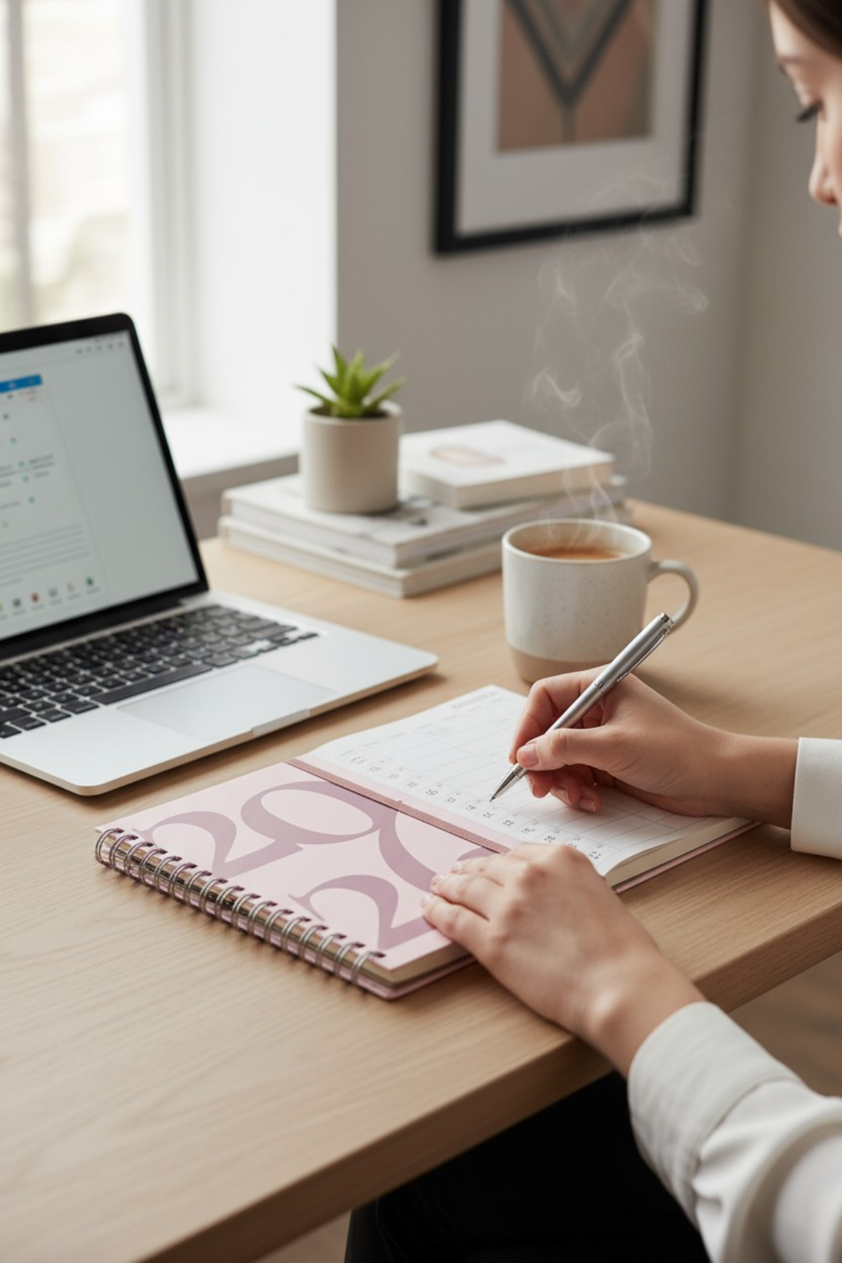 2026 Haftalık Ajandası - El Yapımı, 2 Sayfa Stickerlı - Klasik Pembe