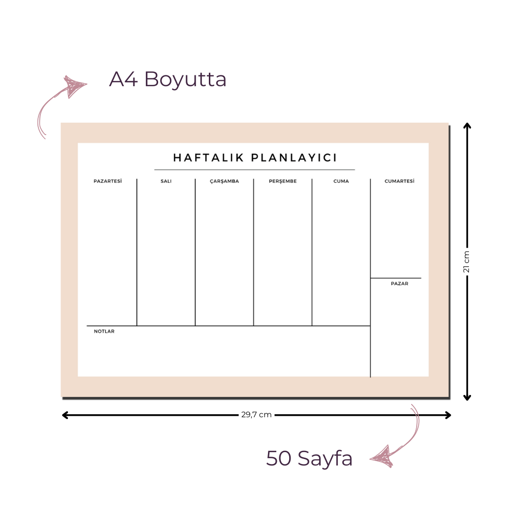 A4 Boyutunda Büyük Haftalık Planlayıcı - Geniş Alanı ile Organizasyonunuzu Kolaylaştırın! - Krem