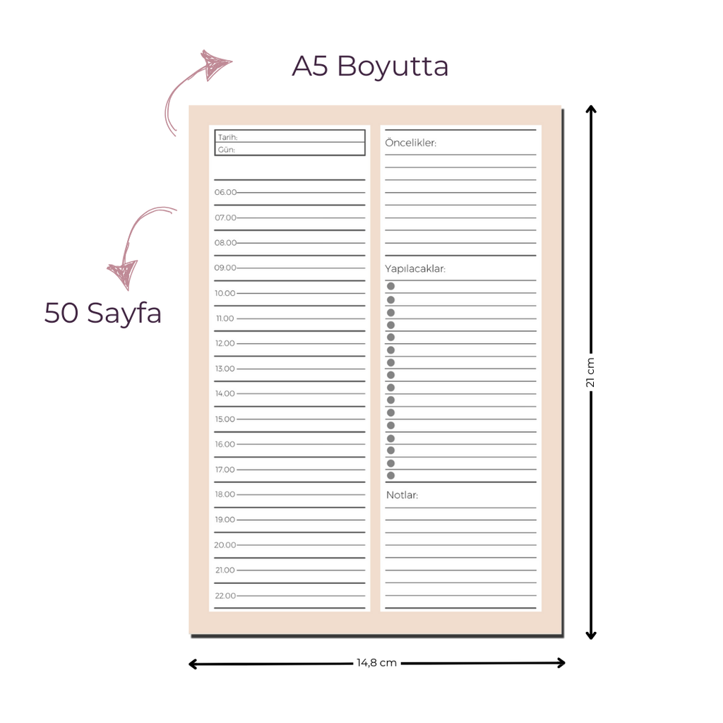A5 Boyutunda Günlük Planlayıcı - Gününüzü Daha Verimli ve Düzenli Geçirin! - Krem
