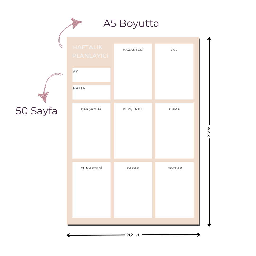 A5 Boyutunda Haftalık Planlayıcı - Organizasyon ve Verimlilik İçin Mükemmel Çözüm! - Krem