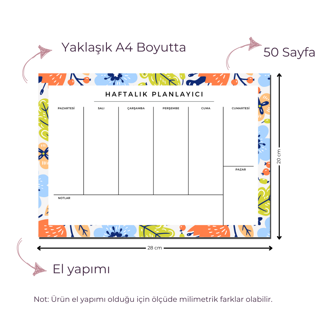 A4 Boyutunda Büyük Haftalık Planlayıcı - Geniş Alanı ile Organizasyonunuzu Kolaylaştırın! - Lily