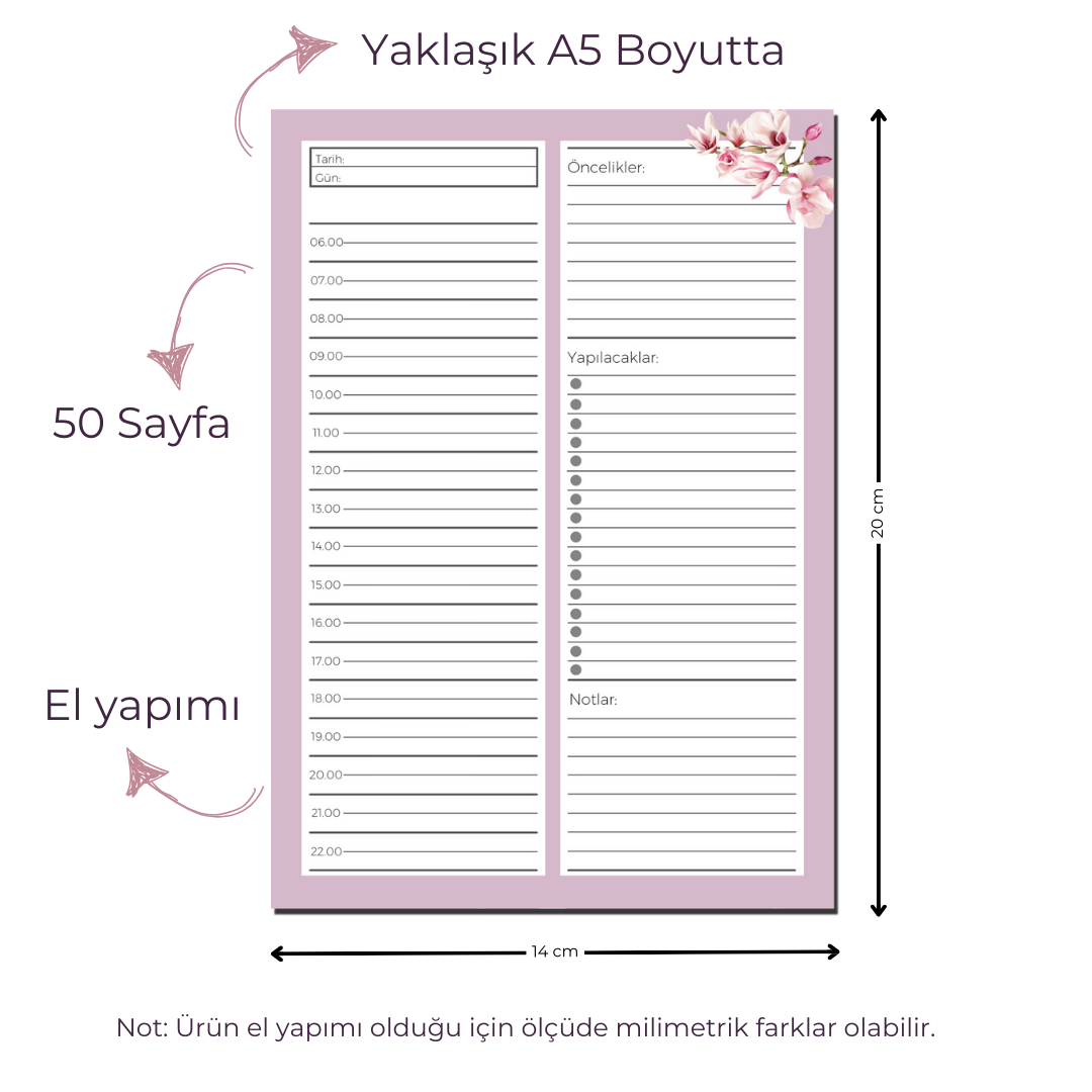 A5 Boyutunda Günlük Planlayıcı - Gününüzü Daha Verimli ve Düzenli Geçirin! - Magnolia