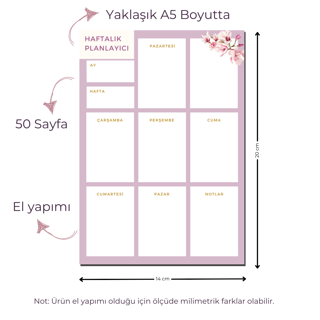 A5 Boyutunda Haftalık Planlayıcı - Organizasyon ve Verimlilik İçin Mükemmel Çözüm! - Magnolia