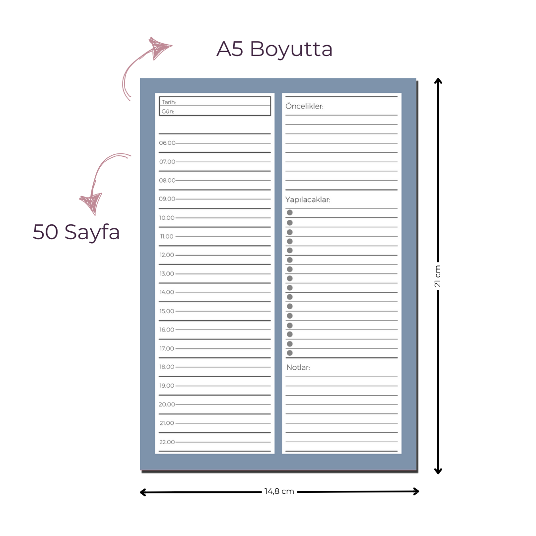 A5 Boyutunda Günlük Planlayıcı - Gününüzü Daha Verimli ve Düzenli Geçirin! - Mavi