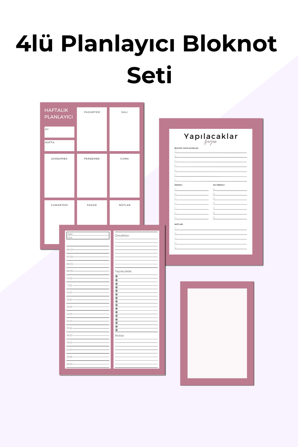 Planlayıcı Bloknot Seti - 4'lü Planlayıcı Bloknot Seti - Pembe (Küçük Boy Haftalık Planlayıcılı)