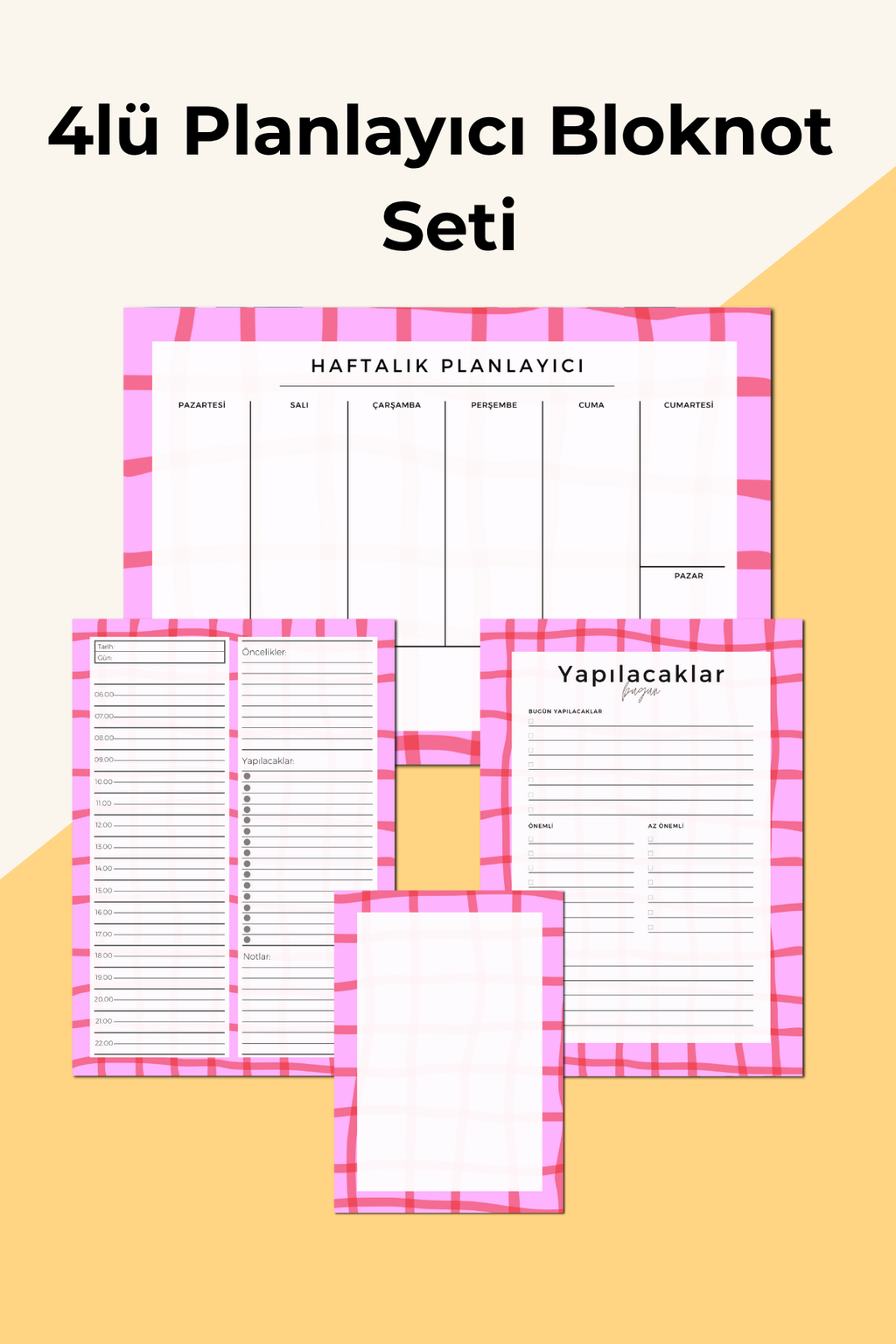 Planlayıcı Bloknot Seti - 4'lü Planlayıcı Bloknot Seti - Pinko (Büyük Boy Haftalık Planlayıcılı)