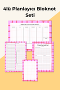 Planlayıcı Bloknot Seti - 4'lü Planlayıcı Bloknot Seti - Pinko (Büyük Boy Haftalık Planlayıcılı)