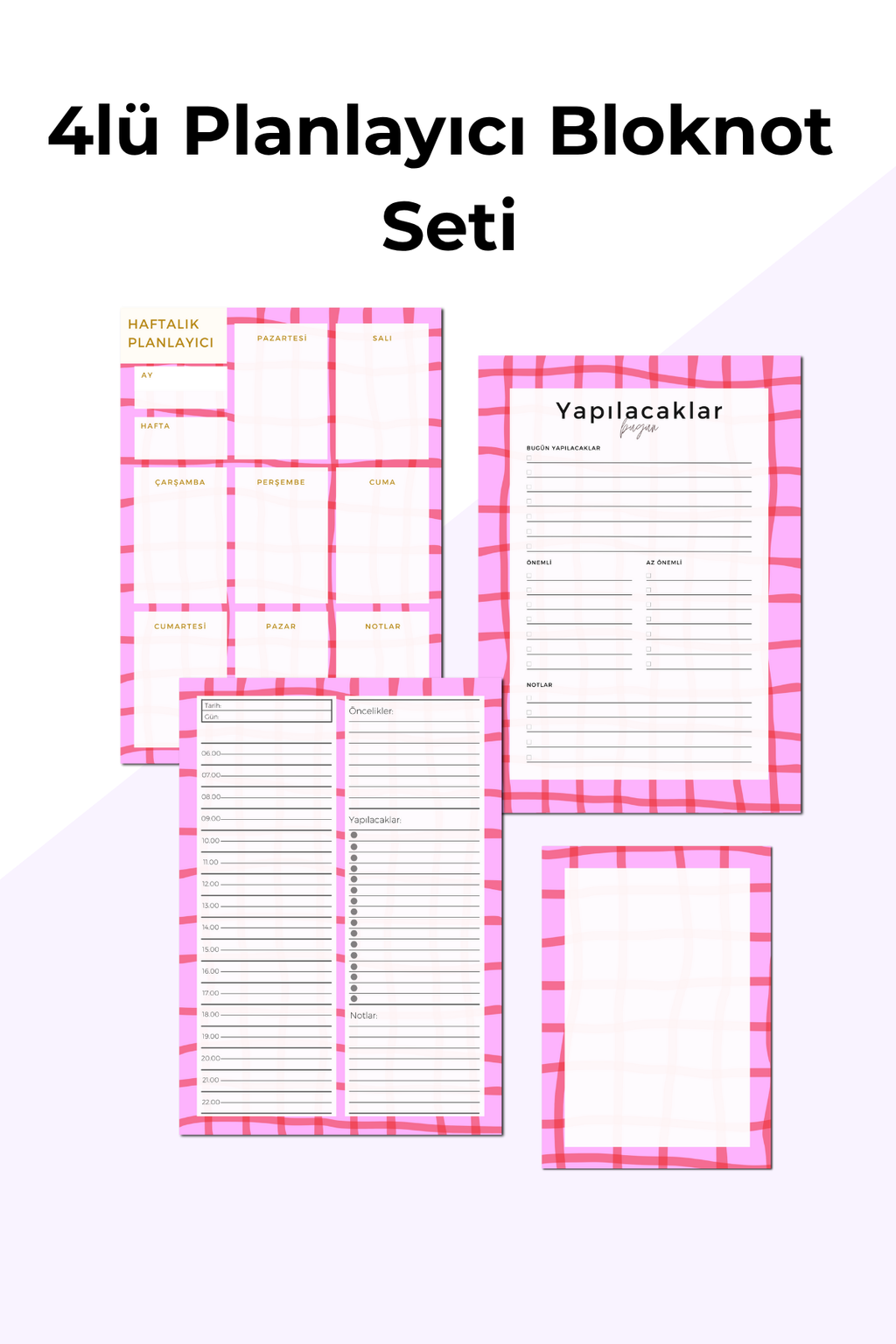 Planlayıcı Bloknot Seti - 4'lü Planlayıcı Bloknot Seti - Pinko (Küçük Boy Haftalık Planlayıcılı)