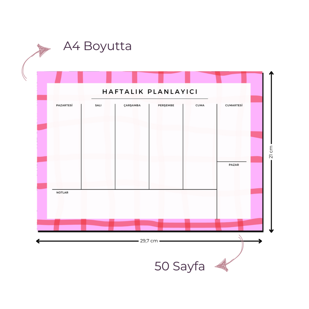 A4 Boyutunda Büyük Haftalık Planlayıcı - Geniş Alanı ile Organizasyonunuzu Kolaylaştırın! - Pinko