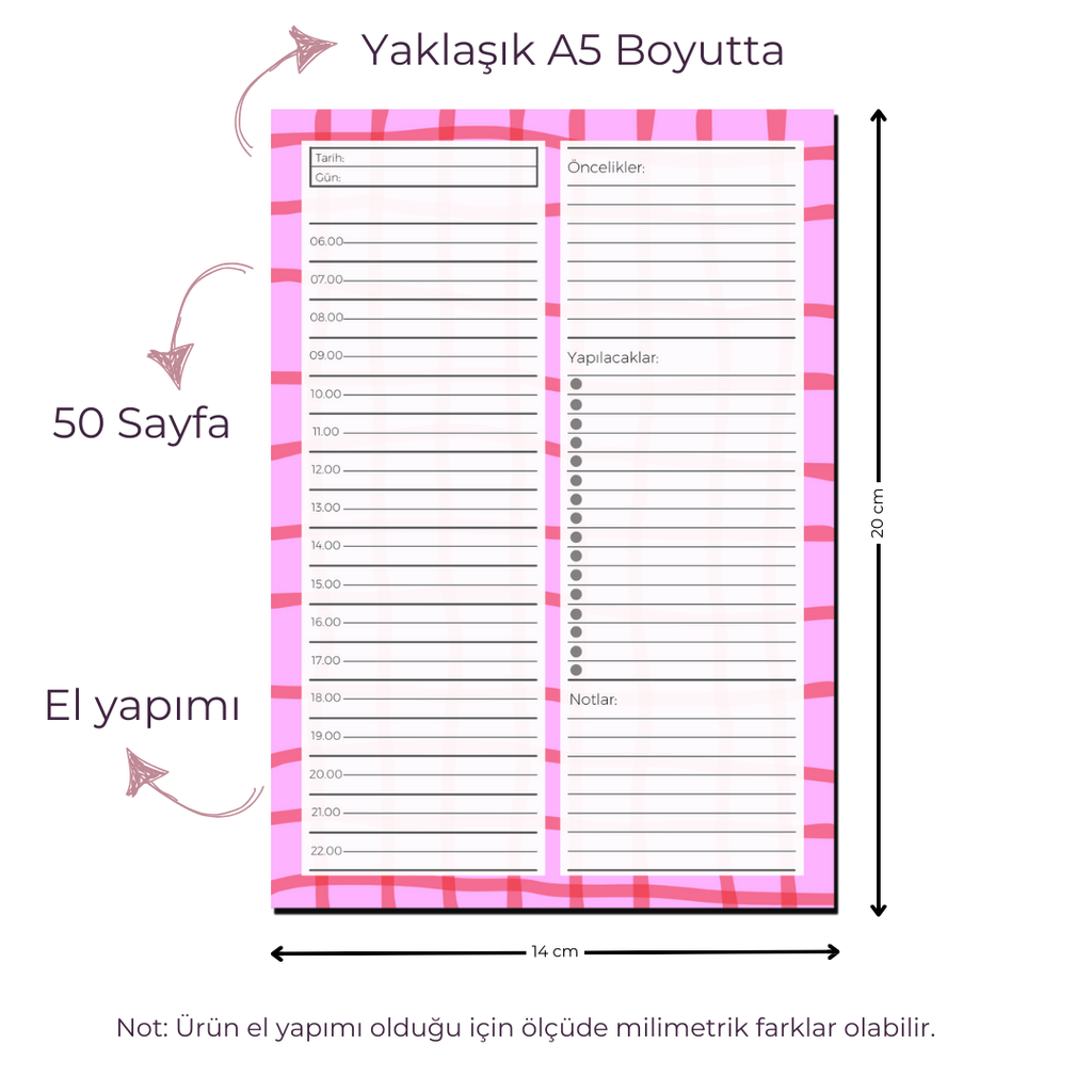 A5 Boyutunda Günlük Planlayıcı - Gününüzü Daha Verimli ve Düzenli Geçirin! - Pinko