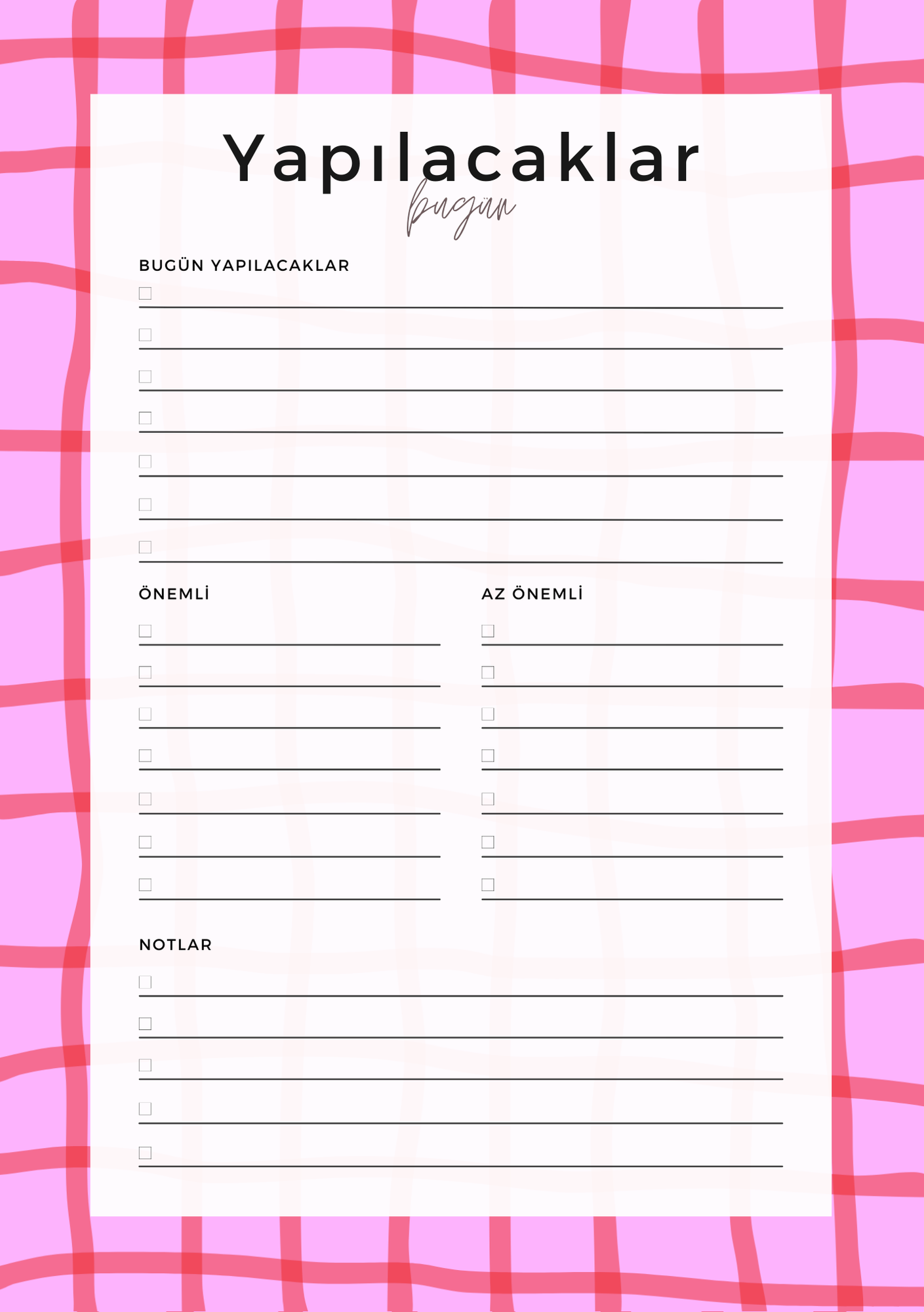 A5 Boyutunda Yapılacaklar Listesi Planlayıcı - Görevlerinizi Kolayca Takip Edin! - Pinko