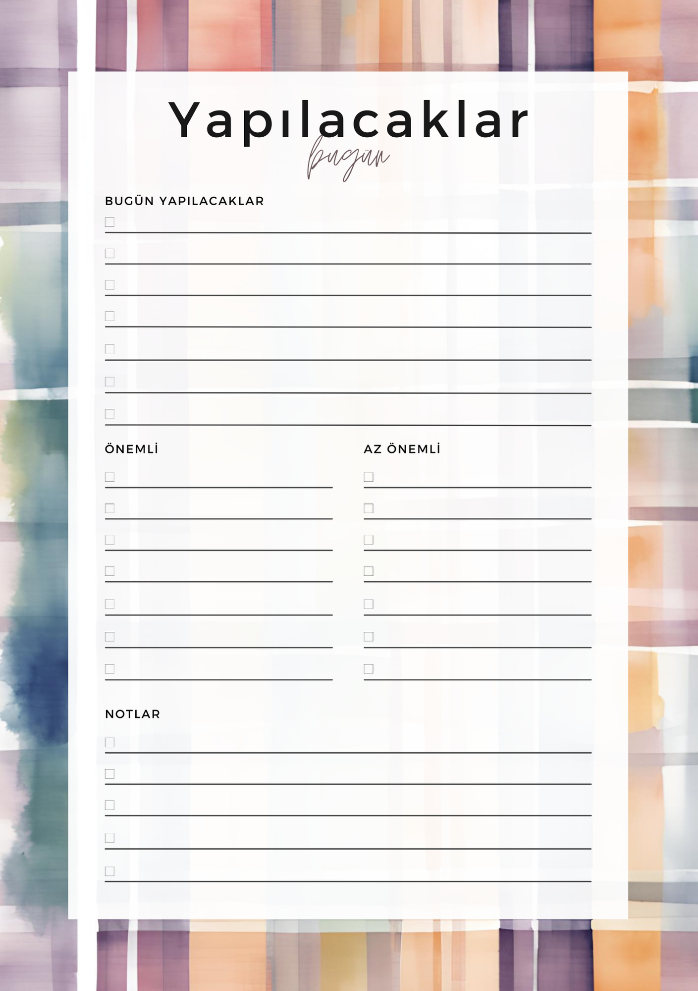 A5 Boyutunda Yapılacaklar Listesi Planlayıcı - Görevlerinizi Kolayca Takip Edin! - Gökkuşağı