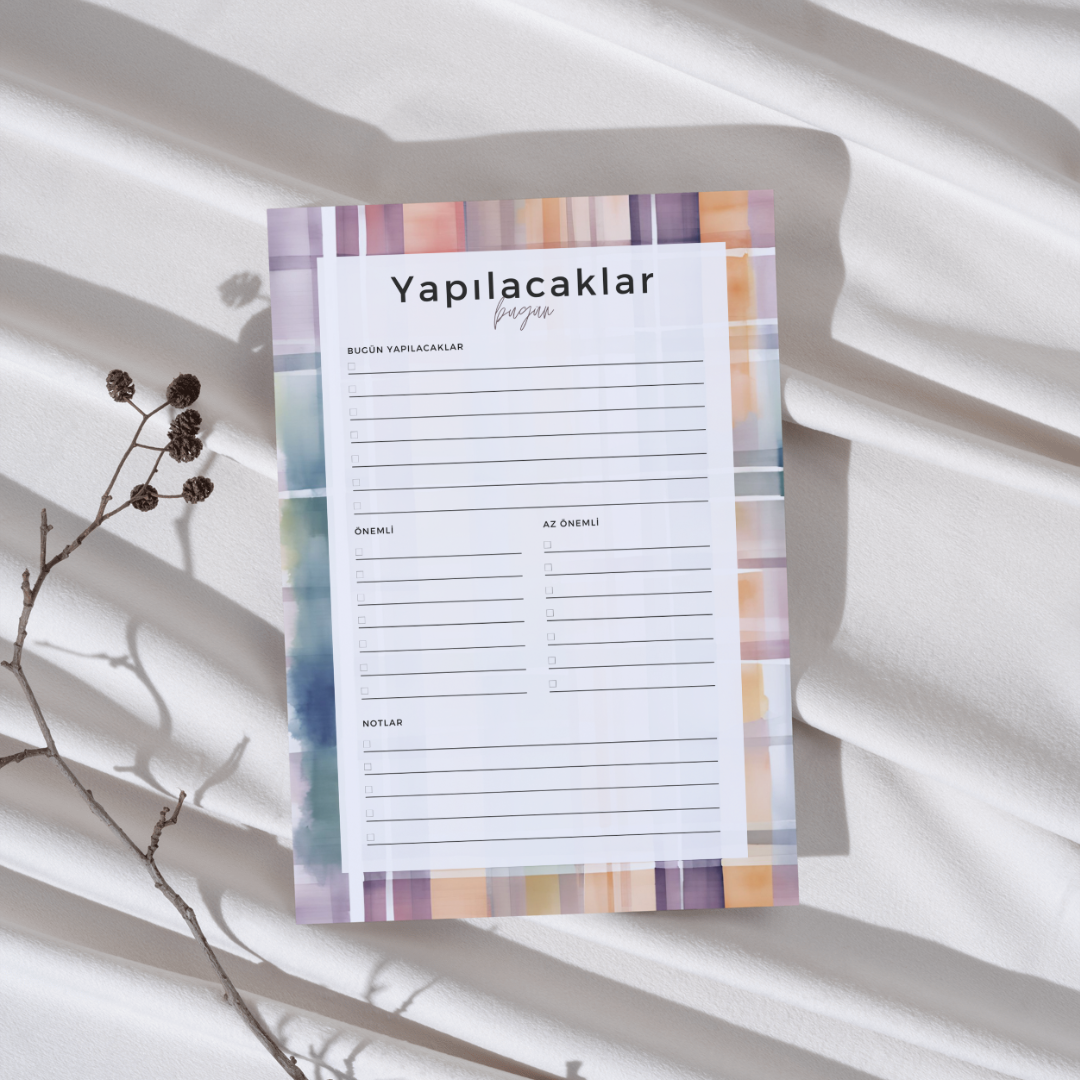 A5 Boyutunda Yapılacaklar Listesi Planlayıcı - Görevlerinizi Kolayca Takip Edin! - Gökkuşağı