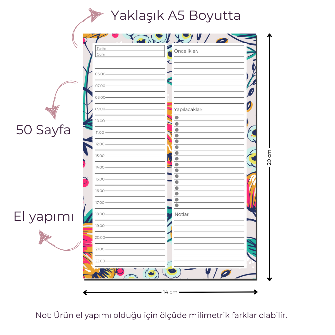 A5 Boyutunda Günlük Planlayıcı - Gününüzü Daha Verimli ve Düzenli Geçirin! - Rose