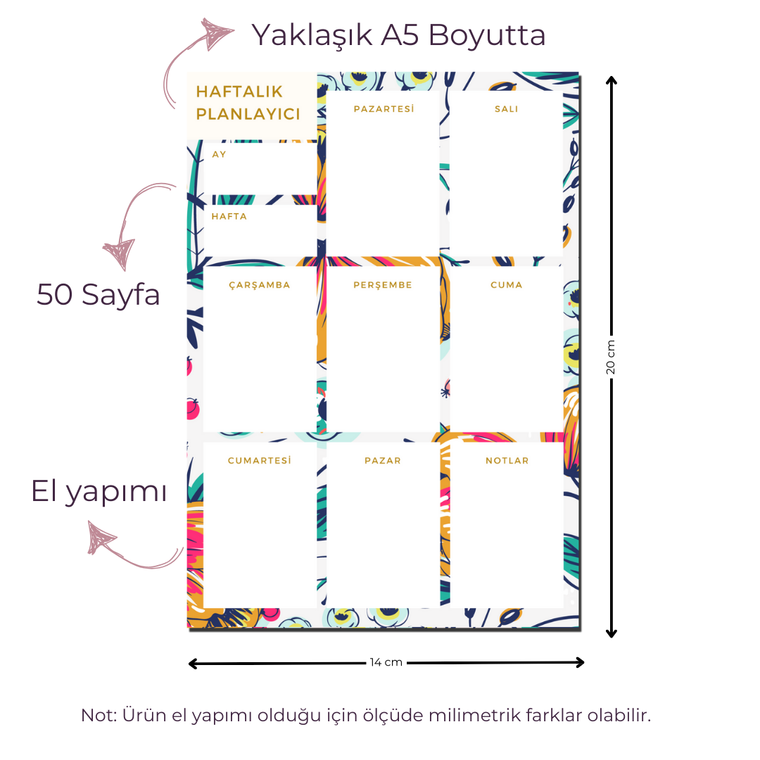 A5 Boyutunda Haftalık Planlayıcı - Organizasyon ve Verimlilik İçin Mükemmel Çözüm! - Rose