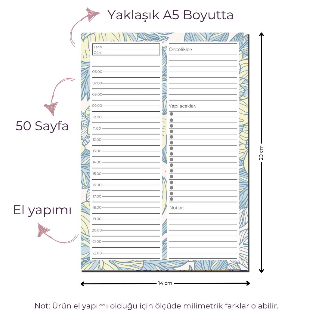 A5 Boyutunda Günlük Planlayıcı - Gününüzü Daha Verimli ve Düzenli Geçirin! - Sandy