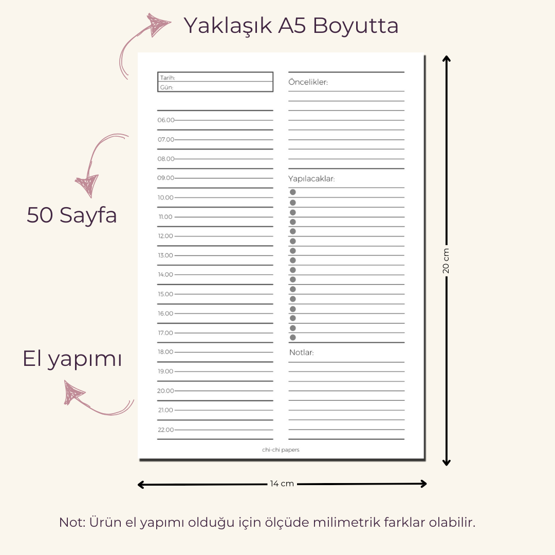 A5 Boyutunda Günlük Planlayıcı - Gününüzü Daha Verimli ve Düzenli Geçirin! - Beyaz