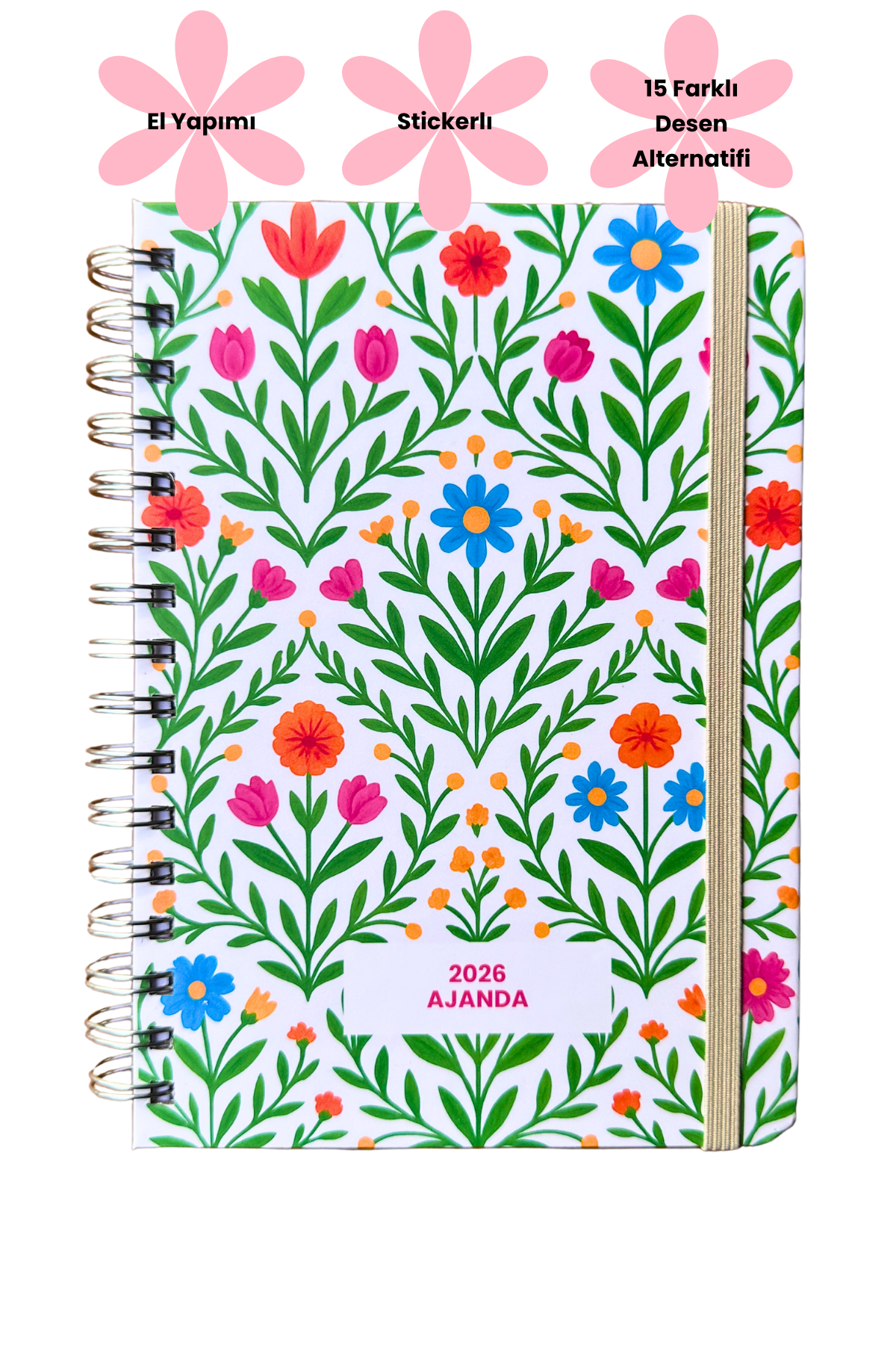 2026 Haftalık Ajandası - El Yapımı, 2 Sayfa Stickerlı - Yeşil Bahçe