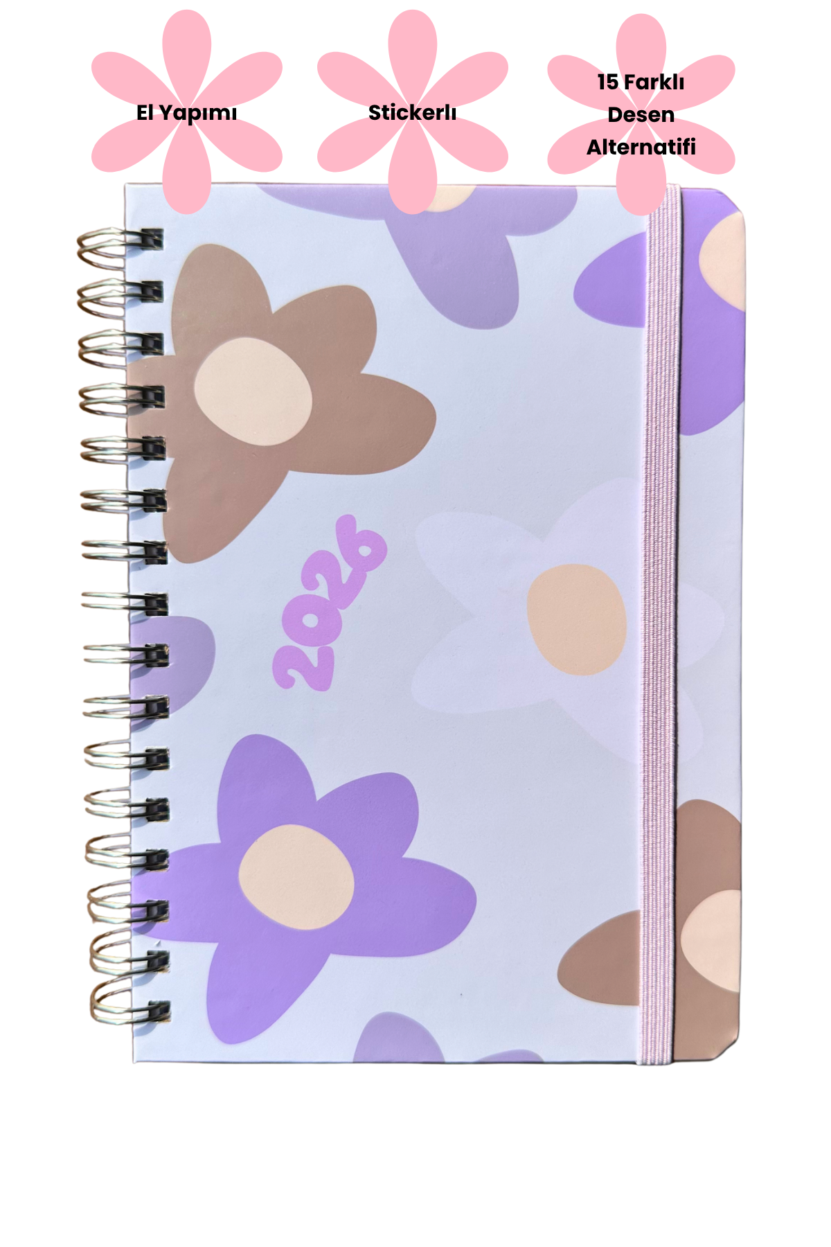 2026 Haftalık Ajandası - El Yapımı, 2 Sayfa Stickerlı - Çiçekli