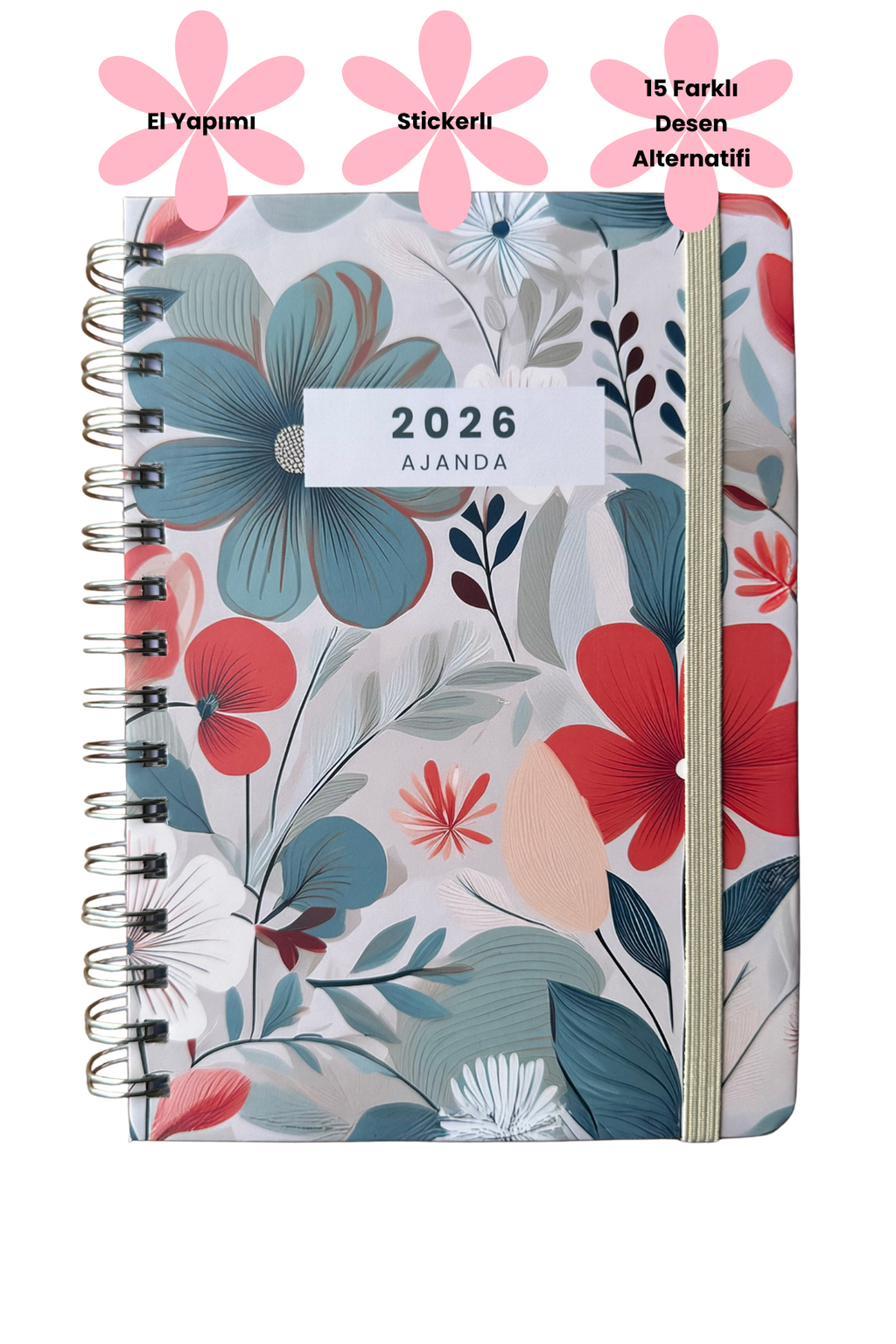 2026 Haftalık Ajandası - El Yapımı, 2 Sayfa Stickerlı - Gelincik