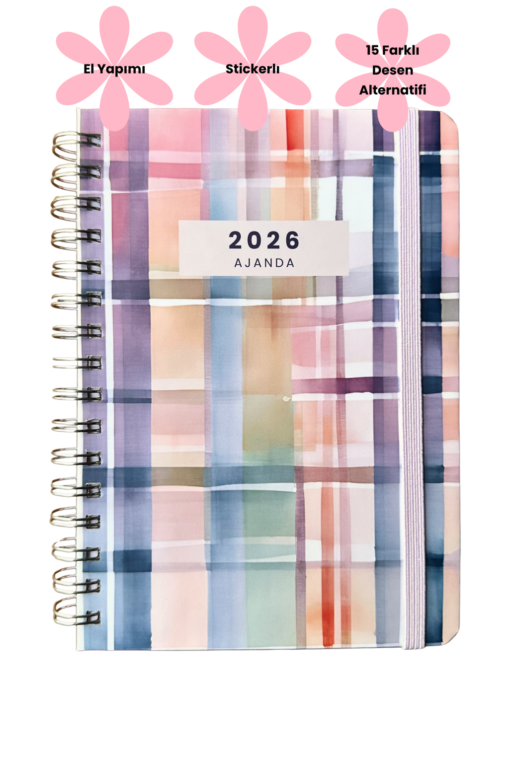 2026 Haftalık Ajandası - El Yapımı, 2 Sayfa Stickerlı - Gökkuşağı