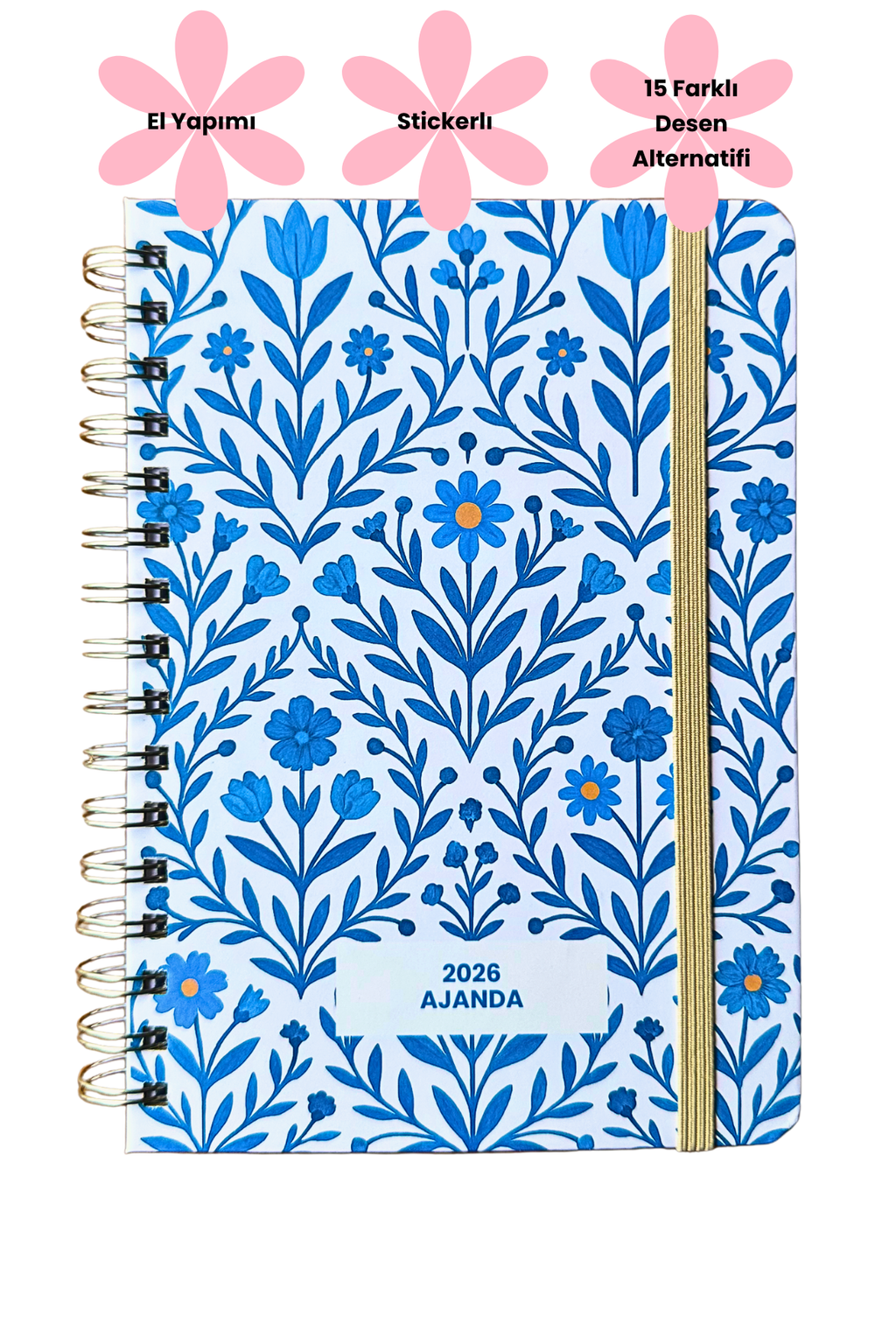 2026 Haftalık Ajandası - El Yapımı, 2 Sayfa Stickerlı - Mavi Sarmaşık