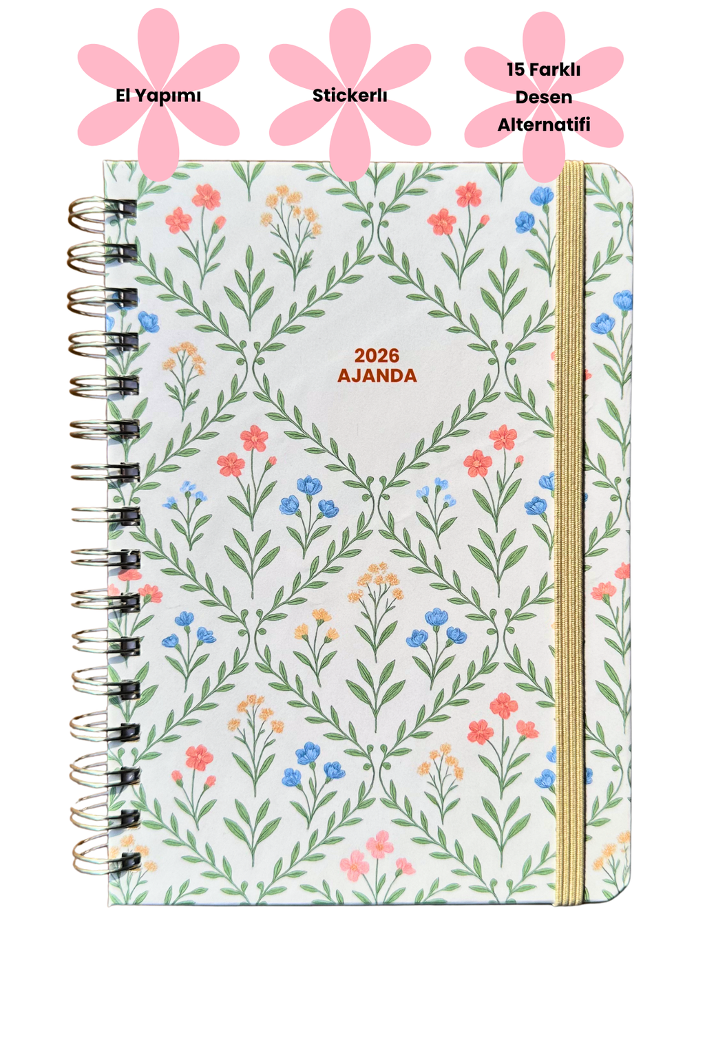 2026 Haftalık Ajandası - El Yapımı, 2 Sayfa Stickerlı - Minik Çiçekler