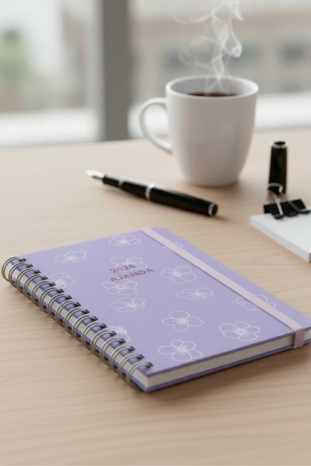 2026 Haftalık Ajandası - El Yapımı, 2 Sayfa Stickerlı - Eflatun Çiçekli